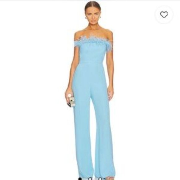 Amanda Uprichard Light Blue Off-Shoulder Jumpsuit - Picture 1 of 12